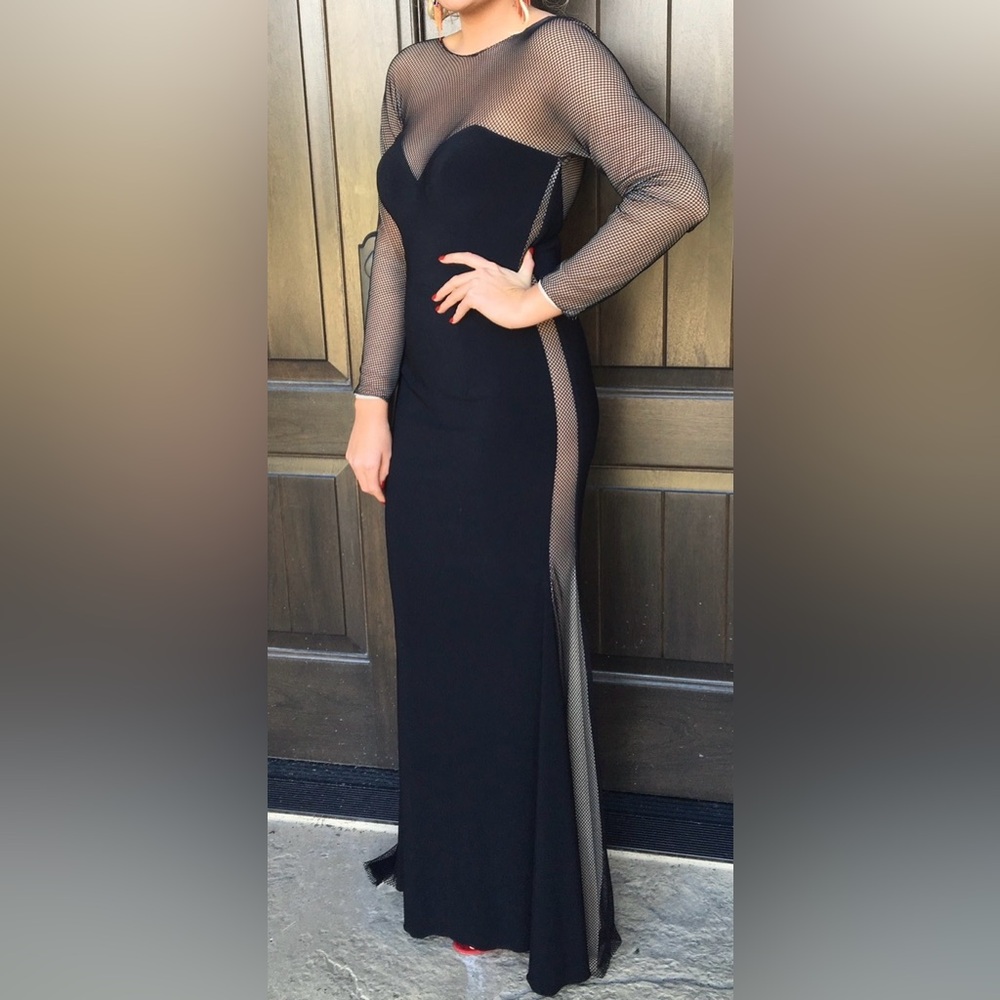 Madison James Black Long Sleeve Mesh Dress